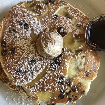 Cafe M - Buttermilk Pancakes (add banana and chocolate chips) with cinnamon butter - Breakfast & Brunch Near Me - Berkeley, California Cafe M - Buttermilk Pancakes (add banana and chocolate chips) with cinnamon butter - Breakfast & Brunch Near Me - Berkeley, California