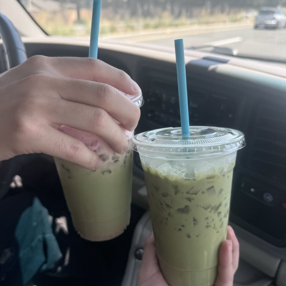 The Coffee Shack - left: strawberry matcha right: matcha with raspberry syrup - Coffee & Tea Near Me - Campbell, California The Coffee Shack - left: strawberry matcha right: matcha with raspberry syrup - Coffee & Tea Near Me - Campbell, California