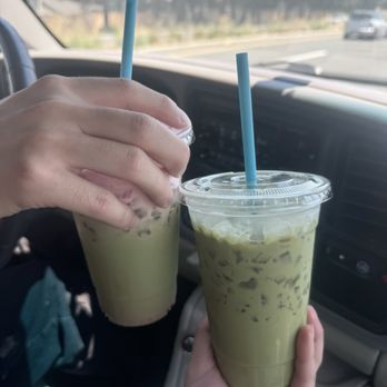 The Coffee Shack - left: strawberry matcha right: matcha with raspberry syrup - Coffee & Tea Near Me - Campbell, California