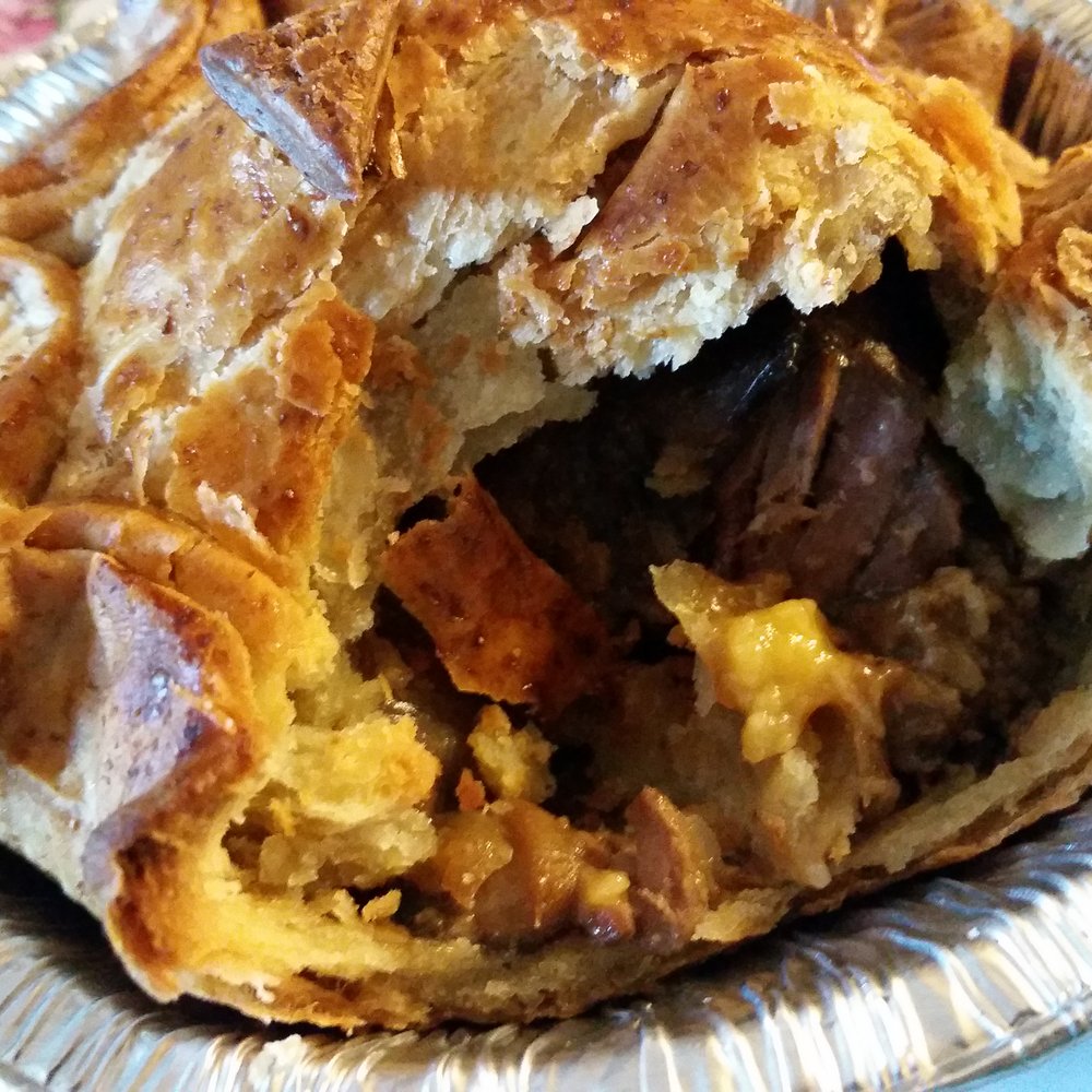 The steak, mushroom and onion pie.