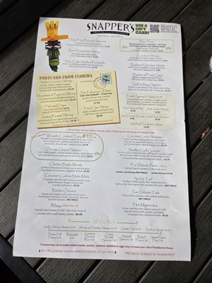 Menu photo 1 Snapper's Sea Grill St. Pete Beach, FL Menu photo 1 Snapper's Sea Grill St. Pete Beach, FL