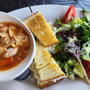 The Cheesecake Factory - Renee's Chicken Almond Sandwich with chicken tortilla soup and a house salad. A lot of food even as a lunch portion. - Desserts Near Me - Rancho Cucamonga, California The Cheesecake Factory - Renee's Chicken Almond Sandwich with chicken tortilla soup and a house salad. A lot of food even as a lunch portion. - Desserts Near Me - Rancho Cucamonga, California