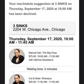 3 Sinks - Original shot of booking and email conversations - Hair Salons Near Me - Chicago, Illinois