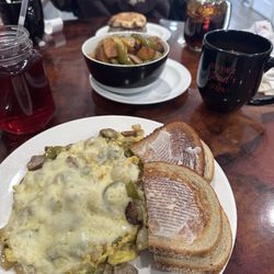 Sweet Jean's Cafe - Sausage jalapeño scramble, rye toast with side of hot potato home fries