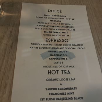 Costiera - Dessert menu December 2024 - Mediterranean Near Me - Baltimore, Maryland