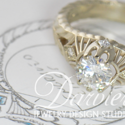 Darvier Jewelry Design Studio - A finished custom engagement ring with the sketch of its design