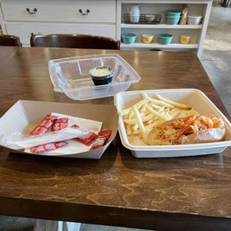 Lobster roll with fries (yes this is a Connecticut roll).