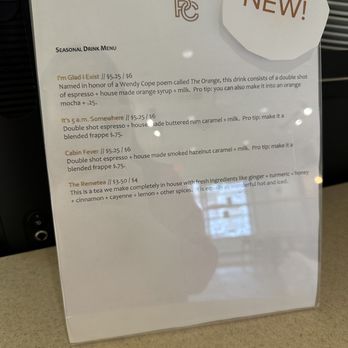 Ponder Coffee - Seasonal drink menu, January 2024 - Coffee & Tea Near Me - Mount Pleasant, Michigan