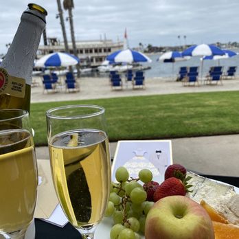 Bahia Resort Hotel - Fruit, cheese, and drinks on the suite patio by the bay - San Diego, CA