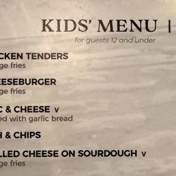 Kids' Menu (as of Sat 1/3/2026)