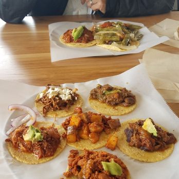 Guisados - My sampler and my Honeys 3 tacos. - Seafood Near Me - Hermosa Beach, California Guisados - My sampler and my Honeys 3 tacos. - Seafood Near Me - Hermosa Beach, California