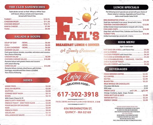 Menu photo 1 Fael's Breakfast Lunch & Dinner Quincy, MA