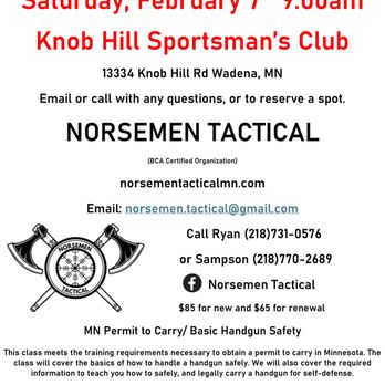 Norsemen Tactical - Permit to Carry Class 02/07/26 at 9:00am - Firearm Training Near Me Norsemen Tactical - Permit to Carry Class 02/07/26 at 9:00am - Firearm Training Near Me