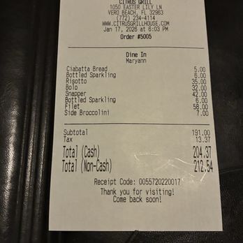 Citrus Grillhouse - A meal of four people. - American Near Me - Vero Beach, Florida
