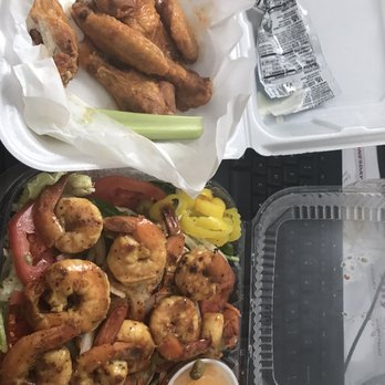 US Fried Chicken - 6pc "jumbo" wings and Grill Shrimp Salad - Chicken Wings Near Me - Charlotte, North Carolina