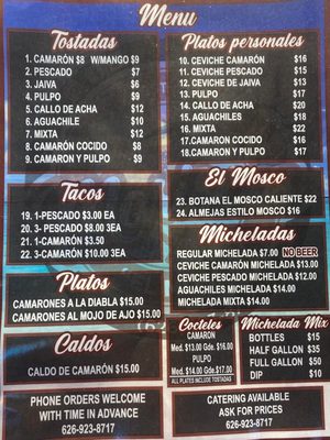Menu photo 3 Mariscos El Mosco La Puente, CA