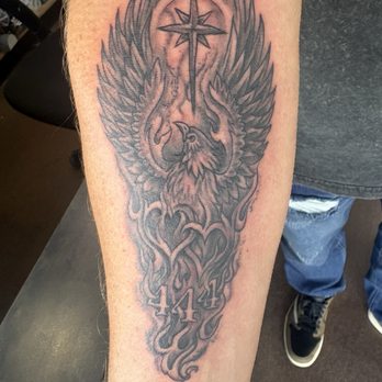 Golden Rule Tattoo - Vision...phoenix rising from ashes heading to the North Star include 444 for divine protection and two hearts representing my daughters - Tattoo Near Me - Phoenix, Arizona Golden Rule Tattoo - Vision...phoenix rising from ashes heading to the North Star include 444 for divine protection and two hearts representing my daughters - Tattoo Near Me - Phoenix, Arizona