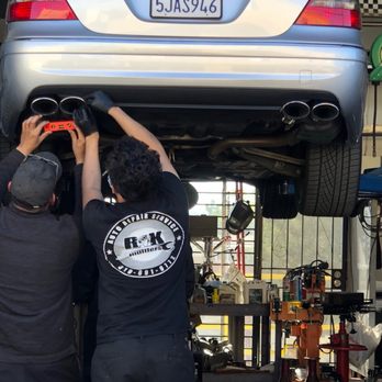 R & K Mufflers - Taking measurements but you'll notice the right side of the right exhaust is sagging down - Auto Repair Near Me - Lawndale, California