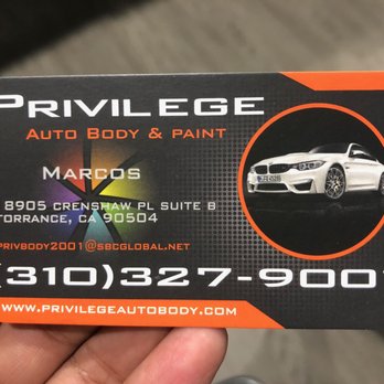 Privilege Auto Body - Marcos' business card. - Body Shops Near Me - Torrance, California Privilege Auto Body - Marcos' business card. - Body Shops Near Me - Torrance, California