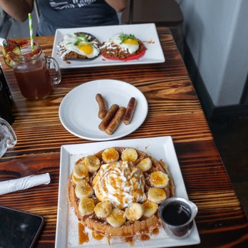 Tostadas - Tostadas, Churro Waffle and a side of sausage (also got bacon after) - Breakfast & Brunch Near Me - San Jose, California Tostadas - Tostadas, Churro Waffle and a side of sausage (also got bacon after) - Breakfast & Brunch Near Me - San Jose, California