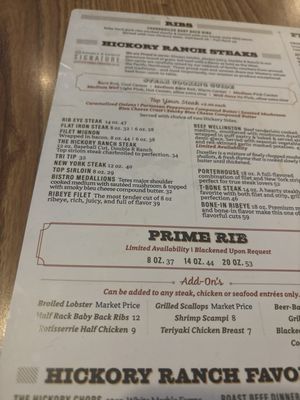 Menu photo 1 Hickory Ranch Steakhouse Yucaipa, CA