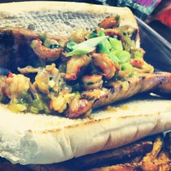 JB's Grill - Alligator sausage poboy topped with crawfish etoufee!