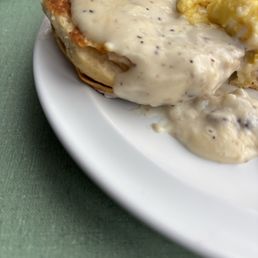 Flat biscuit and gravy Flat biscuit and gravy