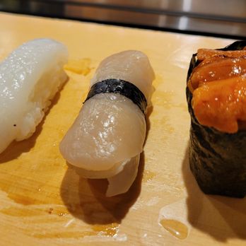 SanKai Sushi - L: Mongo ika (baby cuttlefish), $4.50, Mid: Tairagai (fanshell clam), $5.00, R: Aka uni (Hokkaido sea urchin), $8.00 - Sushi Bars Near Me - Edmonds, Washington SanKai Sushi - L: Mongo ika (baby cuttlefish), $4.50, Mid: Tairagai (fanshell clam), $5.00, R: Aka uni (Hokkaido sea urchin), $8.00 - Sushi Bars Near Me - Edmonds, Washington