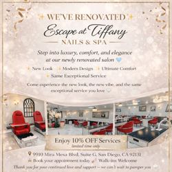 Escape at Tiffany Nails Bar & Spa - Come check out the new and improved
