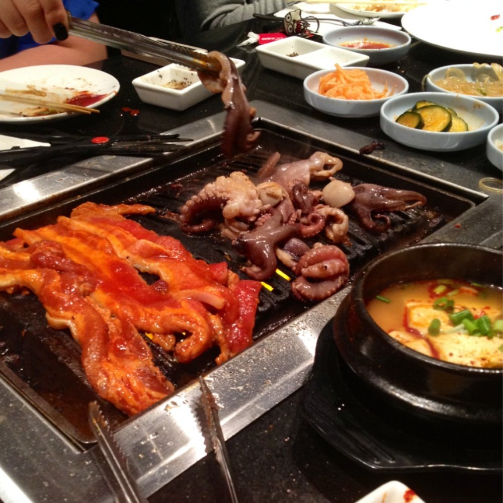 Shila Korean BBQ - Spicy pork belly and baby octopus with tofu soup - Barbeque Near Me - Clovis, California Shila Korean BBQ - Spicy pork belly and baby octopus with tofu soup - Barbeque Near Me - Clovis, California