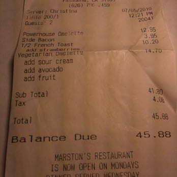 Marston's - Our Bill - Breakfast & Brunch Near Me - Pasadena, California Marston's - Our Bill - Breakfast & Brunch Near Me - Pasadena, California