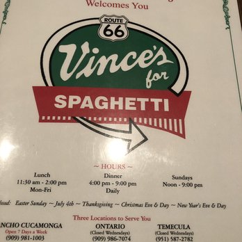 Vince's Spaghetti - The menu - Italian Near Me - Rancho Cucamonga, California