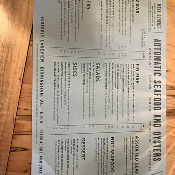 Automatic Seafood and Oysters - Menu - Seafood Near Me - Birmingham, Alabama