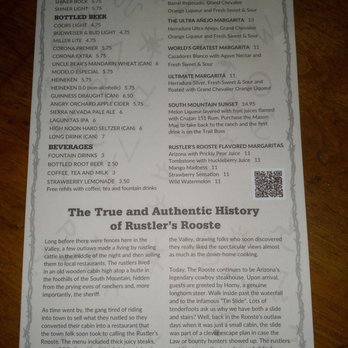 Rustler's Rooste - Drink menu plus interesting history. - Steakhouses Near Me - Phoenix, Arizona