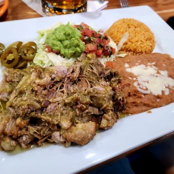 El Ranchero - Carnitas with green sauce, rice and beans - Salad Near Me - Roxboro, North Carolina