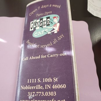 Ginger's Cafe - Menu cover with the correct address - Breakfast & Brunch Near Me - Noblesville, Indiana Ginger's Cafe - Menu cover with the correct address - Breakfast & Brunch Near Me - Noblesville, Indiana