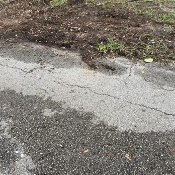 Junk N Roll - Clean area ugly pile removed completely! - The image shows a section of asphalt pavement with visible cracks, adjacent to a dirt area with sparse vegetation and small plants. - Junk Removal & Hauling Near Me - Wimauma, Florida