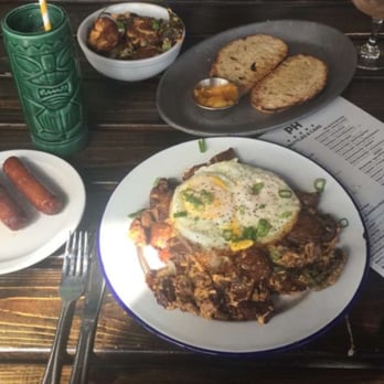Public House - Smoked brisket hash, Detroit sausage, and toast w/ seasonal jam - Cocktail Bars Near Me - Ferndale, Michigan Public House - Smoked brisket hash, Detroit sausage, and toast w/ seasonal jam - Cocktail Bars Near Me - Ferndale, Michigan