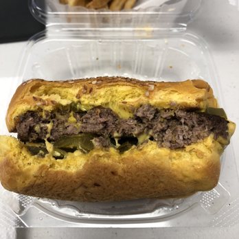 Hippo Burgers - Hippo Cheeseburger with mustard, pickles, and jalapeños - One Great Burger !!! The fries are great as well !!! - Burgers Near Me - Humble, Texas