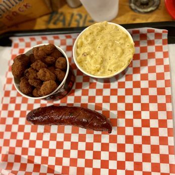 Big B's Texas BBQ - Hot Link with Fried Okra and Mac and Cheese - Barbeque Near Me - Henderson, Nevada Big B's Texas BBQ - Hot Link with Fried Okra and Mac and Cheese - Barbeque Near Me - Henderson, Nevada