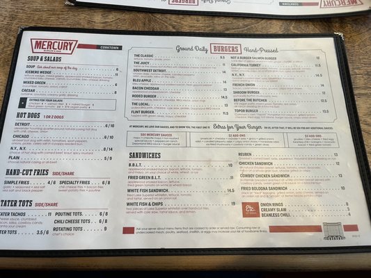 Menu photo 8 Mercury Burger Bar Detroit, MI