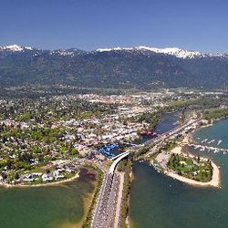 Sandpoint RV park - Aerial view showing the Sandpoint City Beach and Sandpoint RV Park.