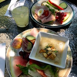 Nina's Hillside Garden - Ham and brie with potato and leek soup.