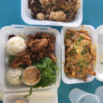 Fresh Catch - Pastele fries, Smoked meat fried rice & garlic chicken plate. - Hawaiian Near Me - Honolulu, Hawaii Fresh Catch - Pastele fries, Smoked meat fried rice & garlic chicken plate. - Hawaiian Near Me - Honolulu, Hawaii