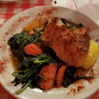 Luigi's Original Restaurant - Blackened Sea Bass with sautéed spinach and tomatoes - Pizza Near Me - Harrison Township, Michigan
