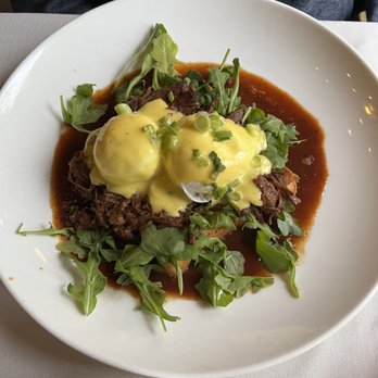 Rainbow Lodge - Braised Bison Short Rib Benedict - New American Near Me - Houston, Texas Rainbow Lodge - Braised Bison Short Rib Benedict - New American Near Me - Houston, Texas