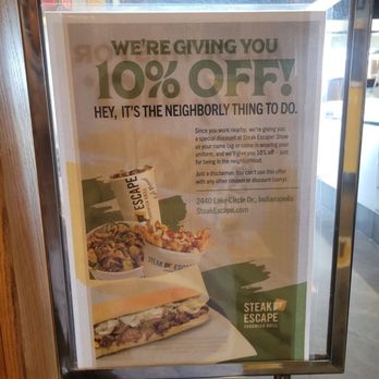 Steak Escape Willow Lake - 10% off of you work nearby - Cheesesteaks Near Me - Indianapolis, Indiana