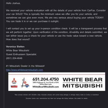 White Bear Mitsubishi - Email that I received - Car Dealers Near Me - White Bear Lake, Minnesota White Bear Mitsubishi - Email that I received - Car Dealers Near Me - White Bear Lake, Minnesota