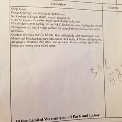 Rush Auto Sales - BILL FROM ANOTHER MECHANIC OF WORK NEEDED DONE FROM A TRUCK I PAYED 5,000 DOWN ON FROM RUSH AUTO