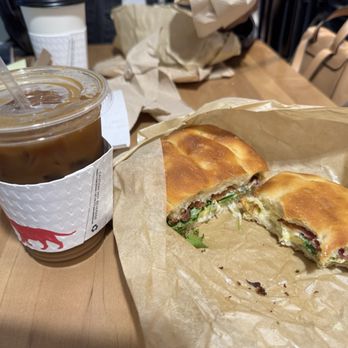 A16 Pizzeria - Breakfast focaccia with bacon and cold brew. Coffee is excellent and solid portion for sandwich! - Pizza Near Me - Oakland, California A16 Pizzeria - Breakfast focaccia with bacon and cold brew. Coffee is excellent and solid portion for sandwich! - Pizza Near Me - Oakland, California